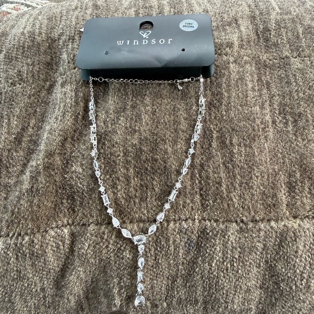 Windsor Silver-Tone Clear Crystal Y Necklace